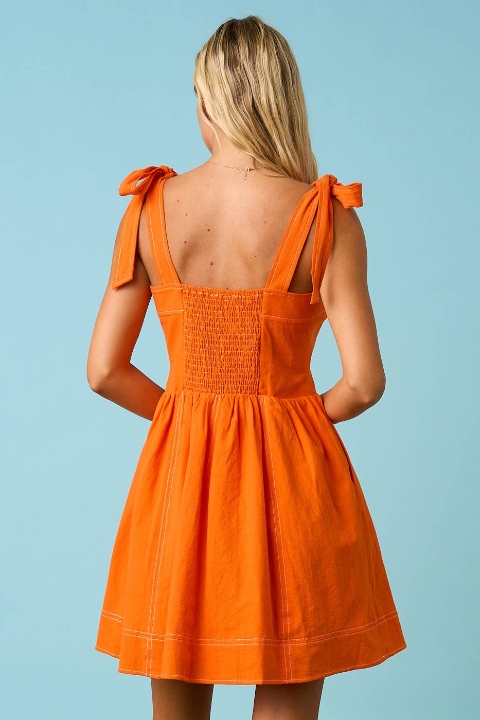 GAME DAY CONTRAST STITCH TIE SHOULDER MINI DRESS