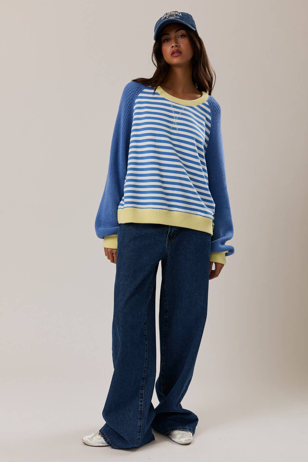 STRIPE PULLOVER WITH SWEATER SLEEVES