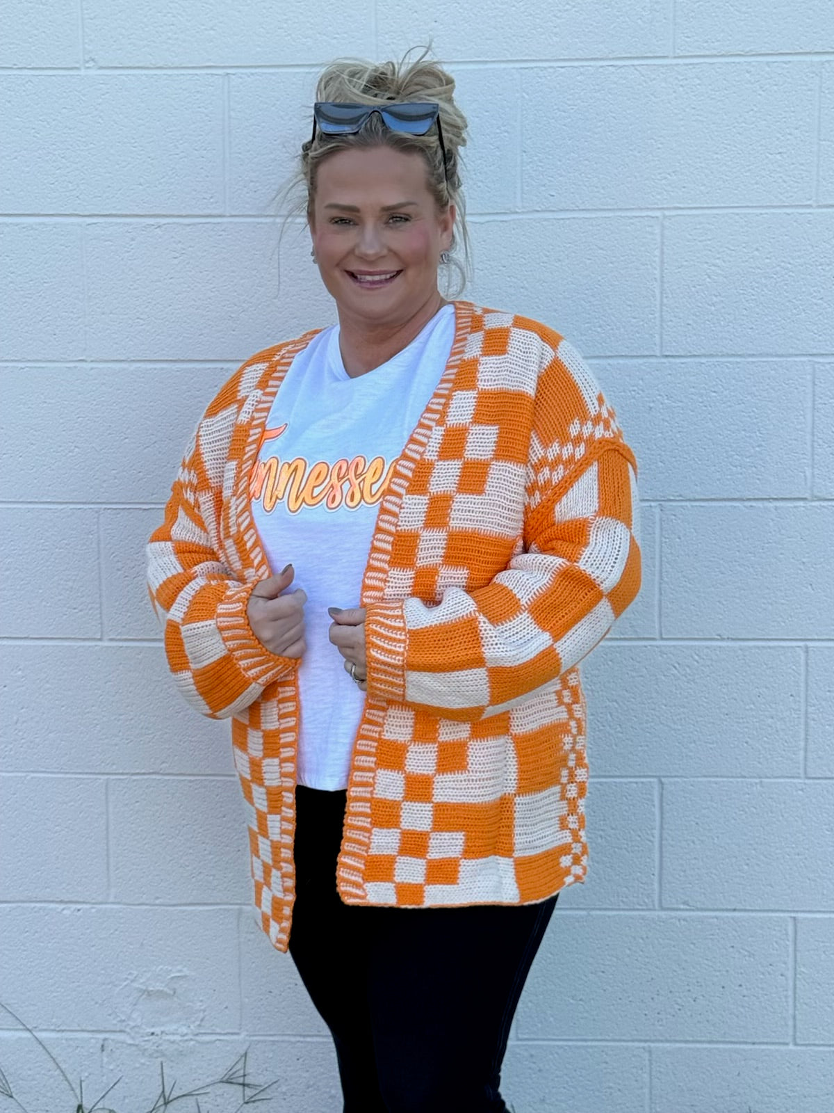 Plaid Open Front Knitted Cardigan