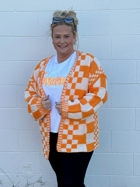 Plaid Open Front Knitted Cardigan