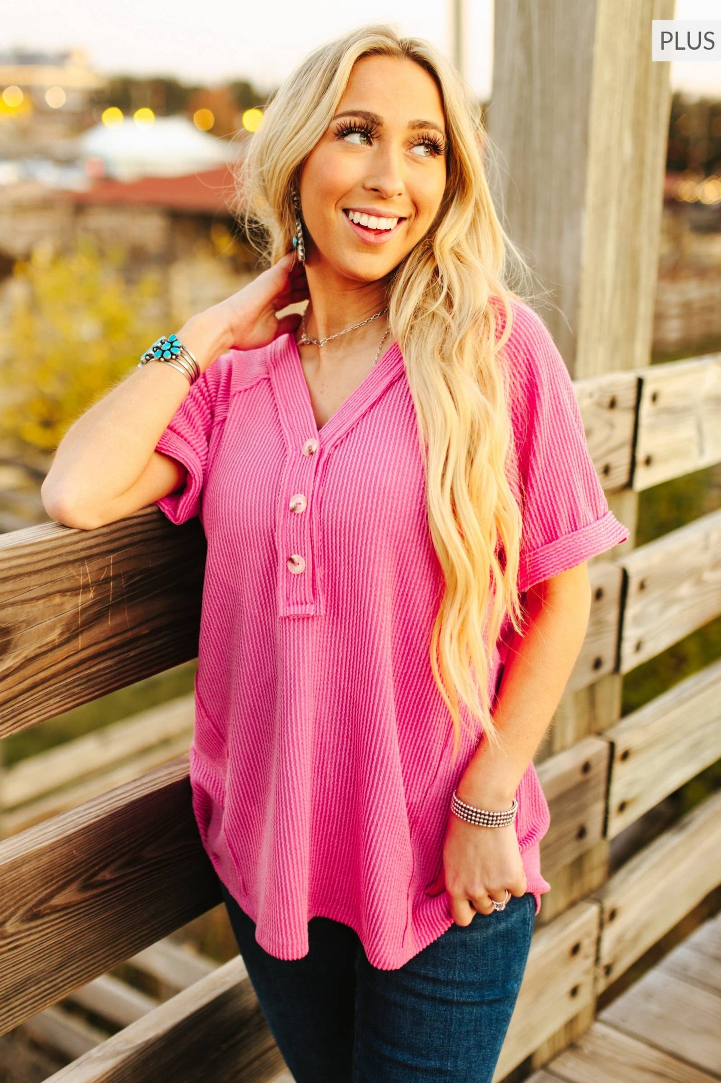 PLUS SIZE Shirred Knit Blouse