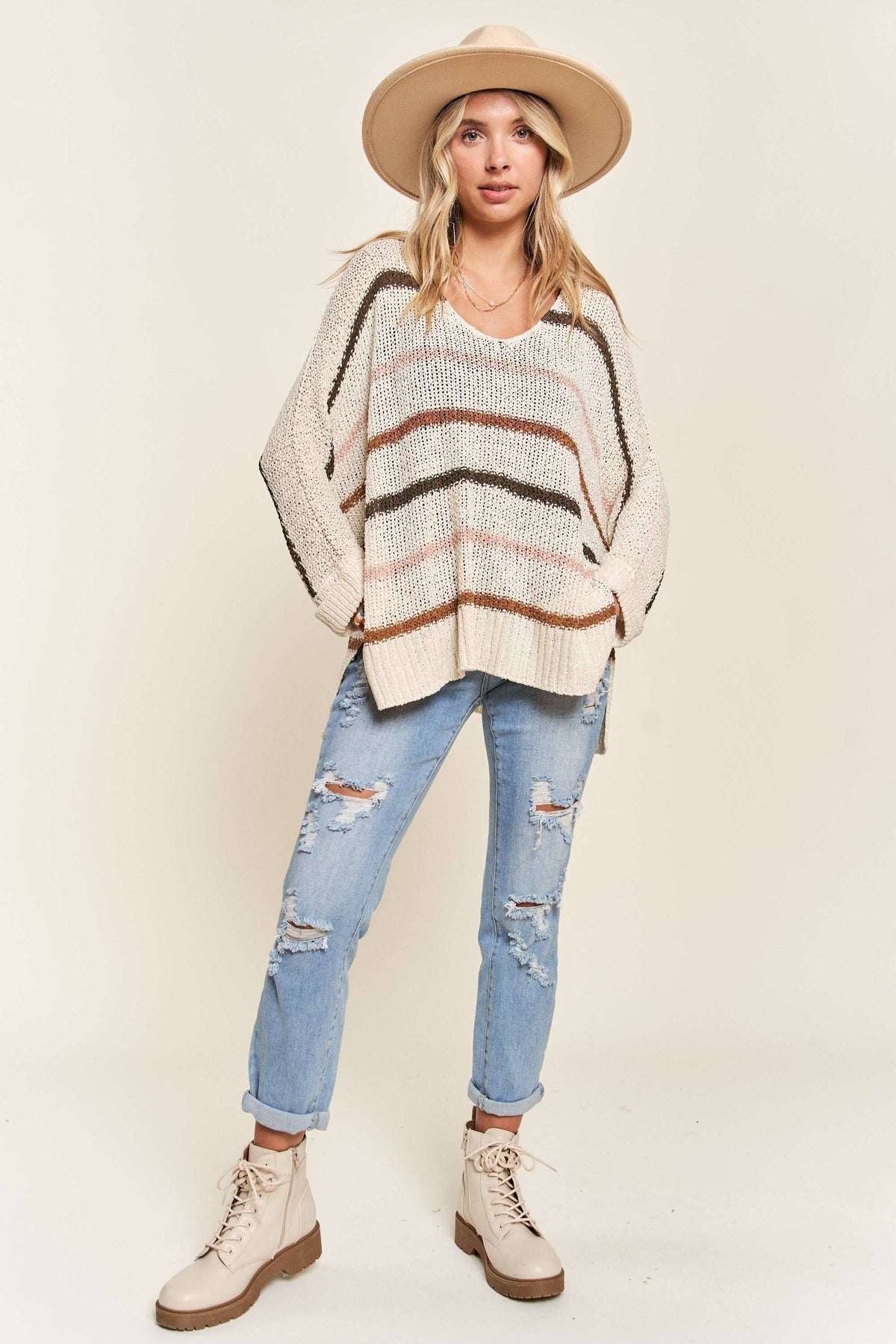 MULTI COLOR STRIPE SWEATER TOP