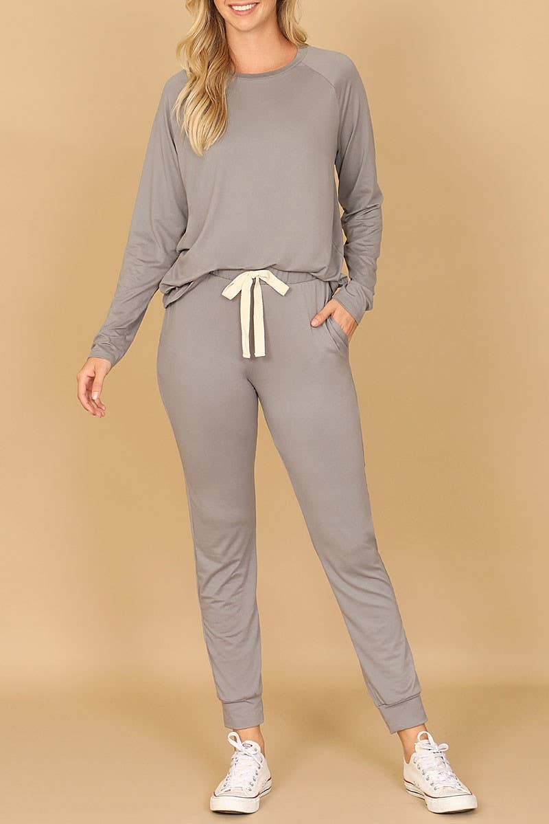 LONG SLEEVE TOP AND JOGGERS SET WITH SELF TIE