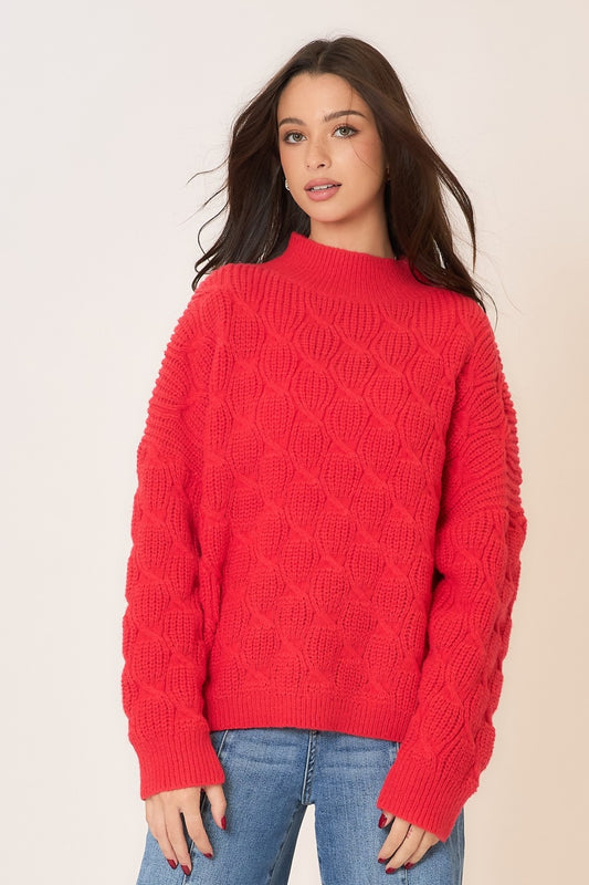 Braid Cable Knit Mock Neck Sweater