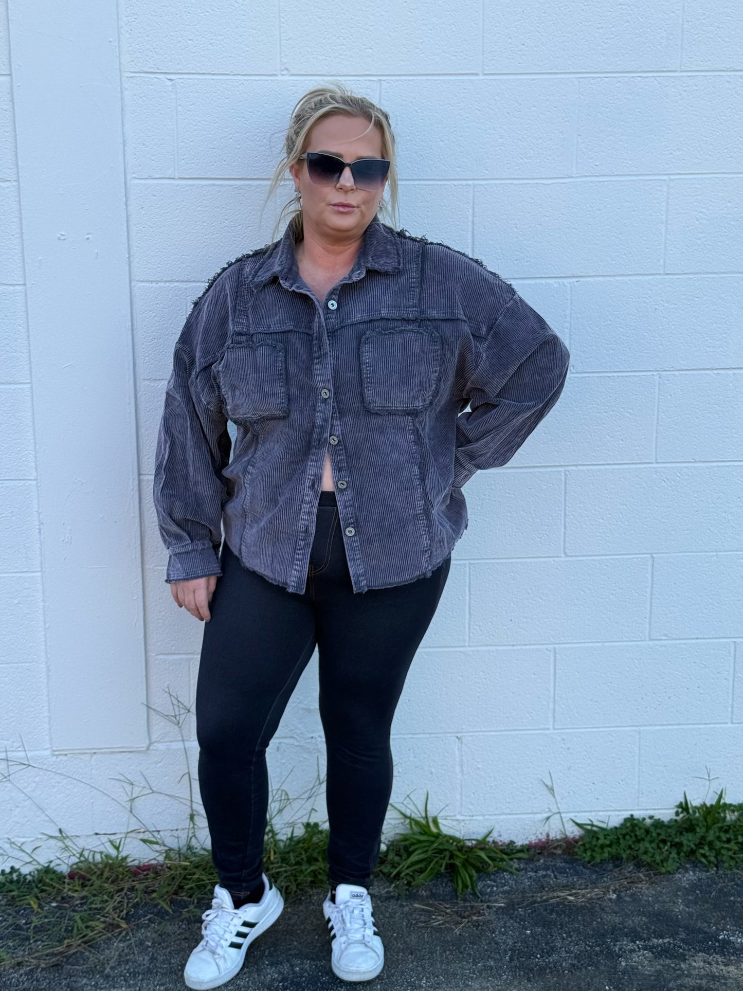 Navy Button Front Shacket