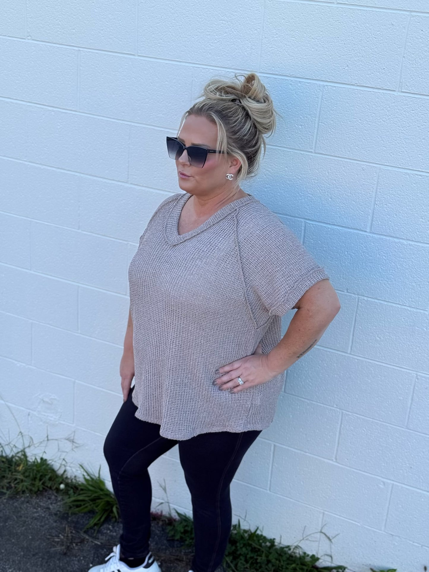 CORDED OVERSIZED V NECK