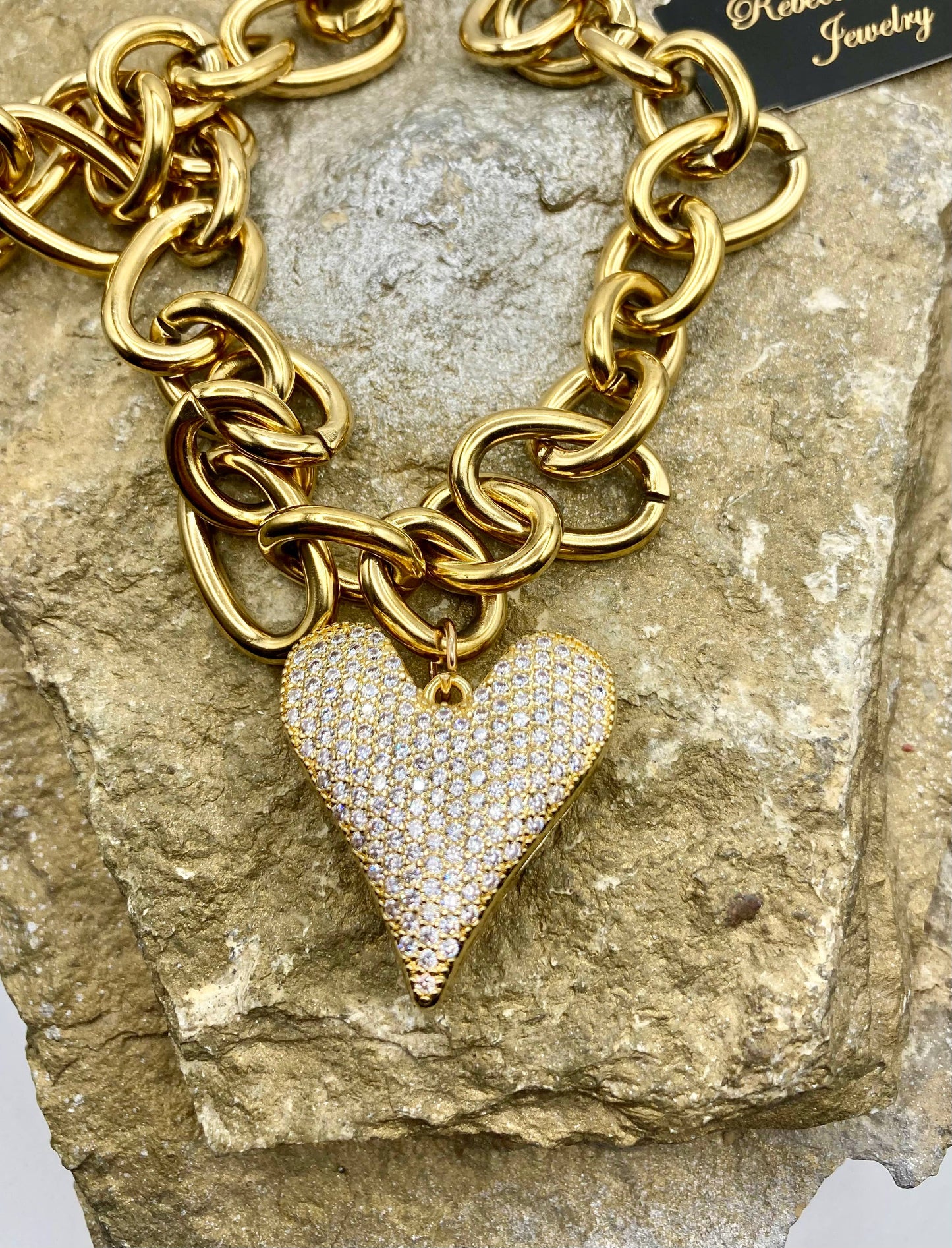 Chunky Gold Heart Statement Charm Necklace