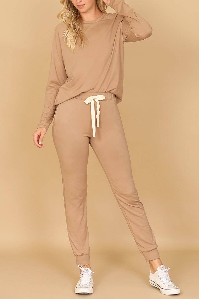 LONG SLEEVE TOP AND JOGGERS SET WITH SELF TIE