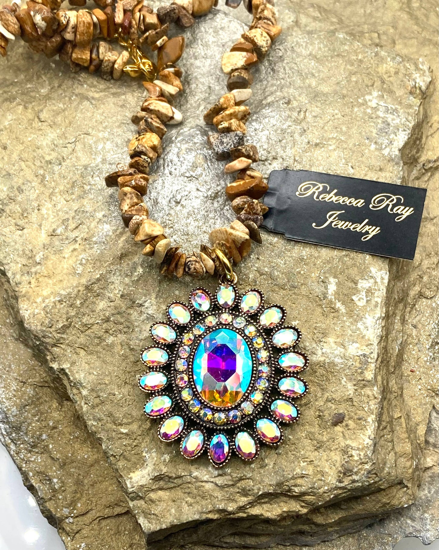 Boho Gemstone Concho Crystal Statement Necklace