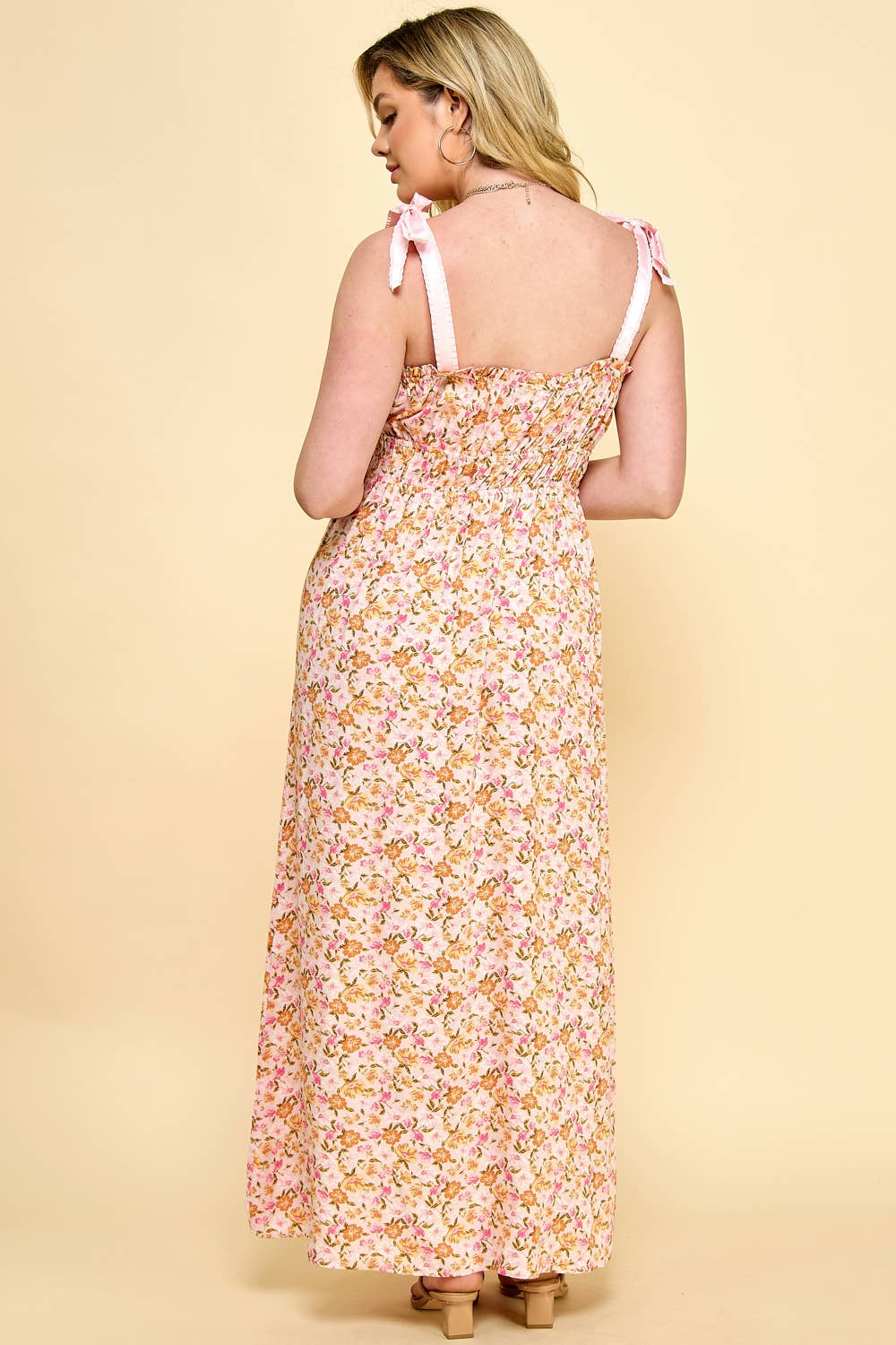 PLUS SIZE SHOULDER TIE SMOCKED MAXI DRESS