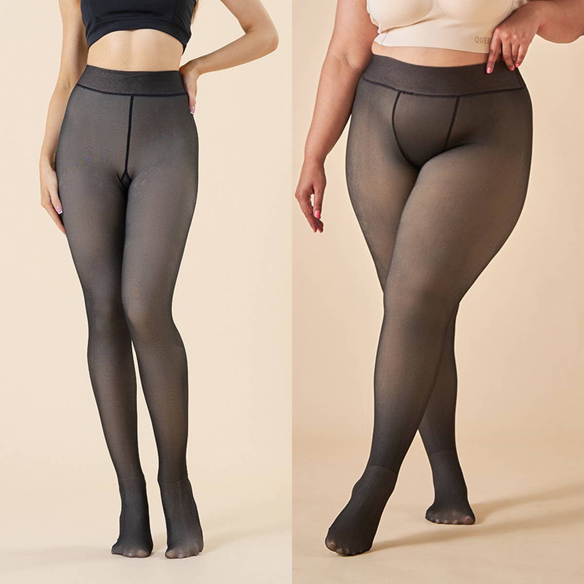 Fleece Sheer Look Tights – Gray Nude
