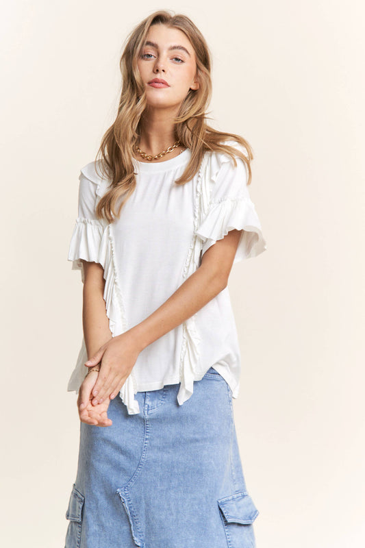 Round Neck V Ruffle Knit Top