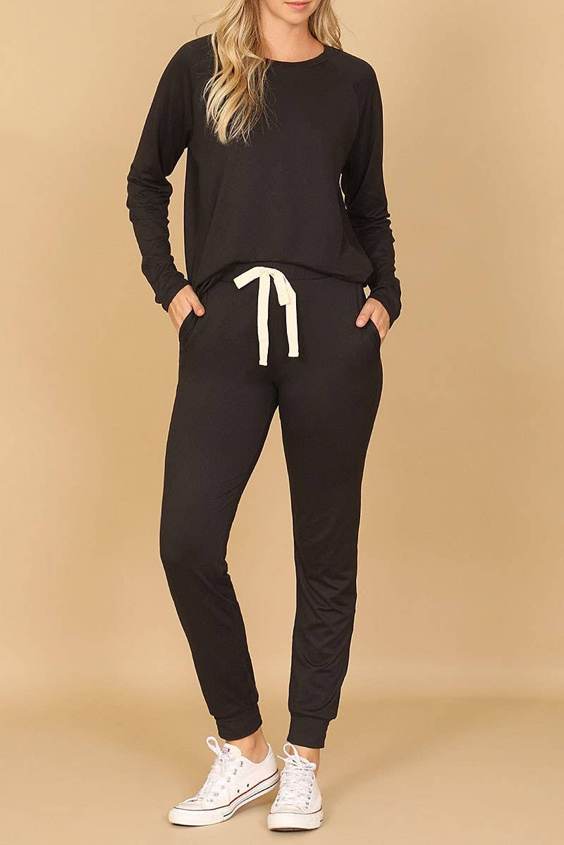 LONG SLEEVE TOP AND JOGGERS SET WITH SELF TIE