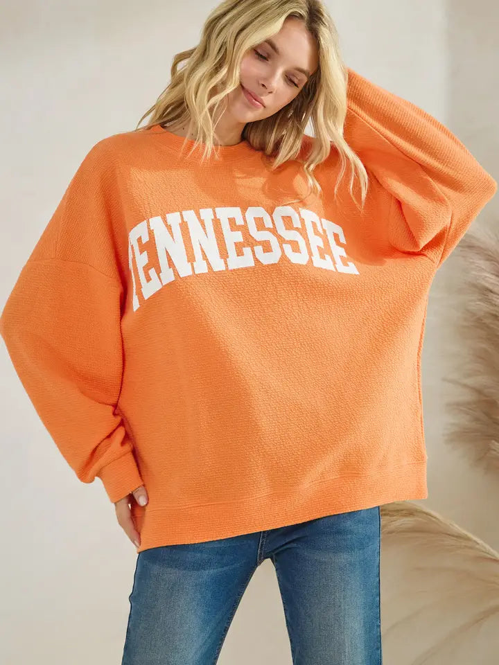 "TENNESSEE" CLOUDY KNIT LONG SLEEVE GRAPHIC TOP