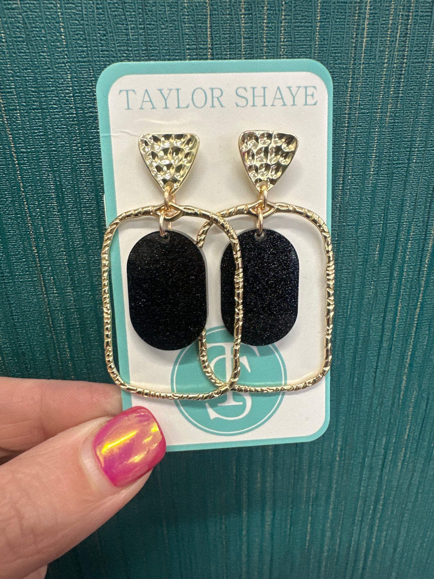 Black Glitter Oval Hoops
