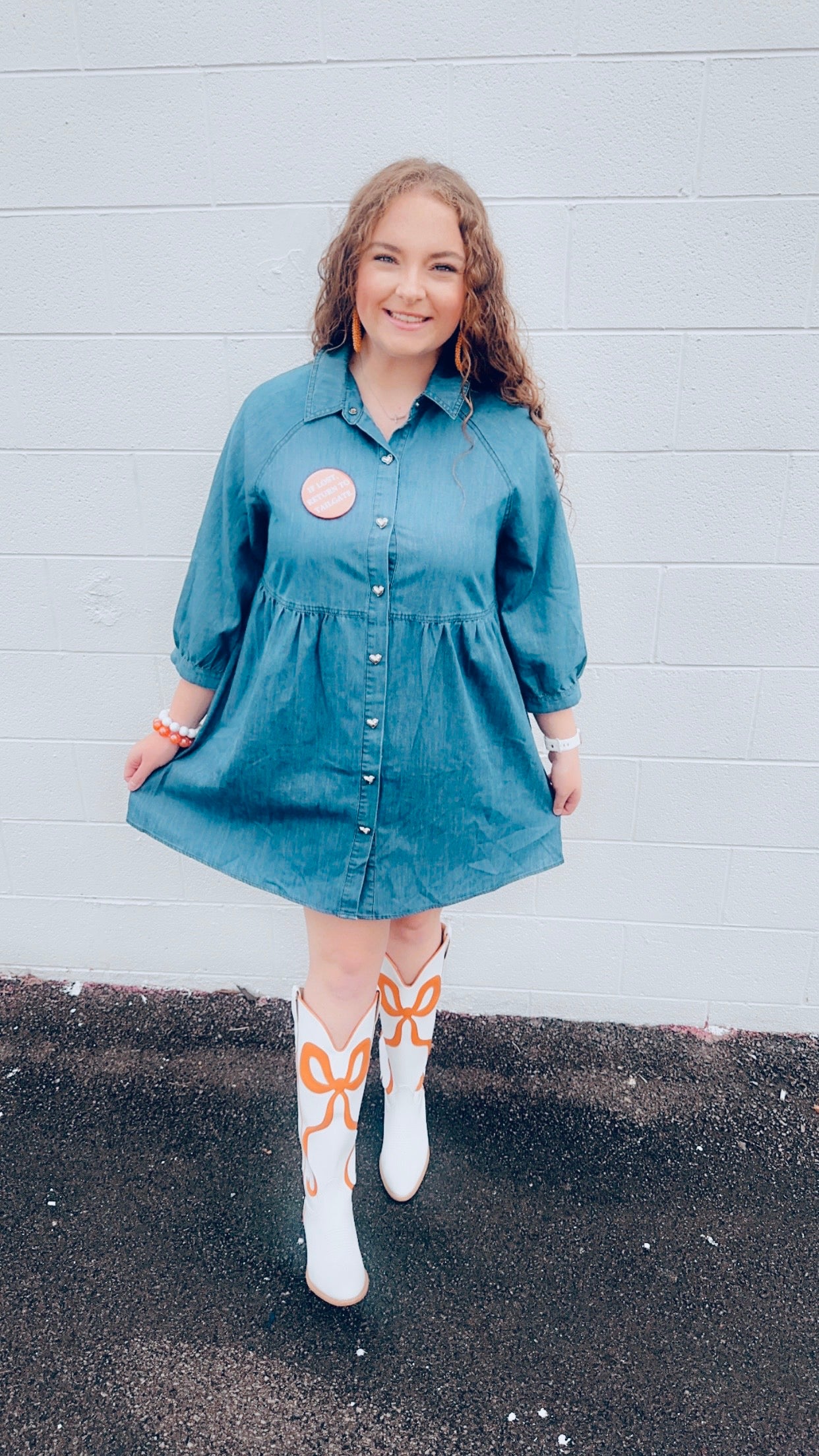 Button Down Heart Denim Dress