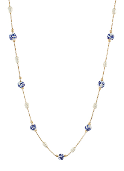 Ceramic Ball & Pearl Station Necklace