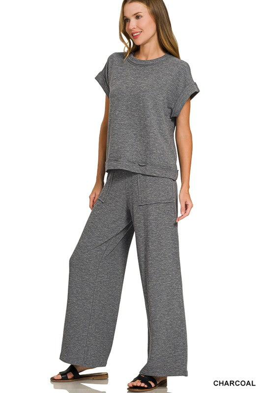Cotton Slub Short Sleeve Tee & Long Pants Set