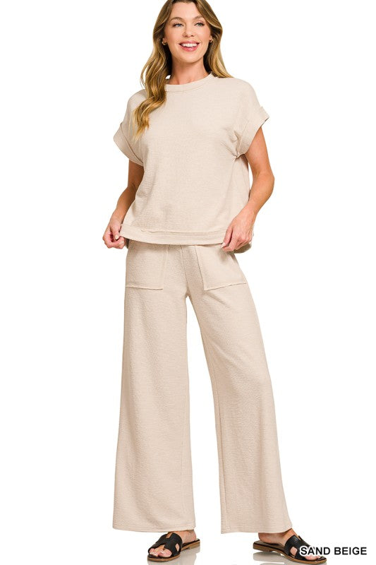 Cotton Slub Short Sleeve Tee & Long Pants Set