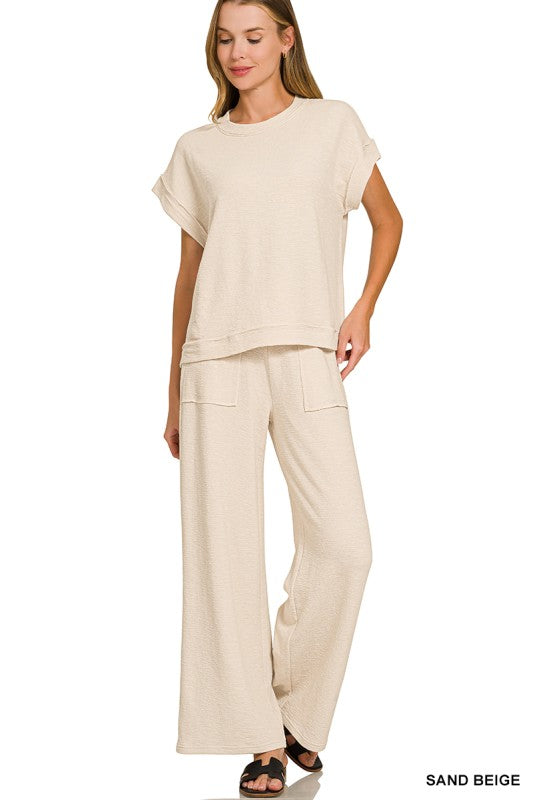 Cotton Slub Short Sleeve Tee & Long Pants Set