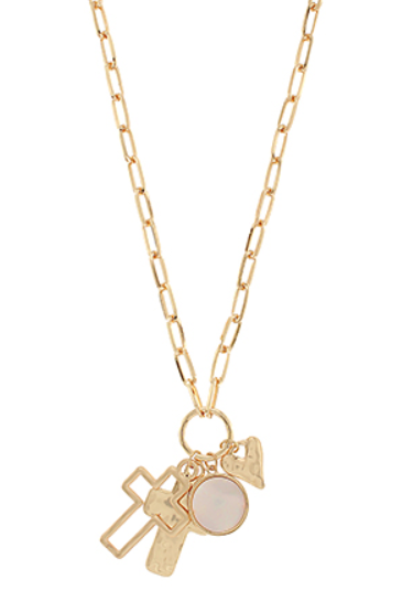 Cross & MOP Round Multi Charm Necklace