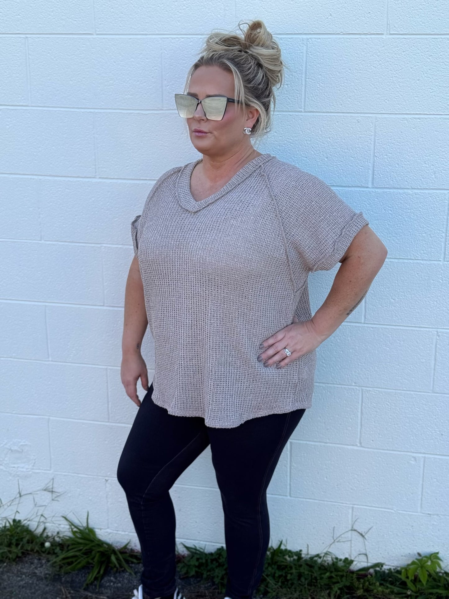 CORDED OVERSIZED V NECK