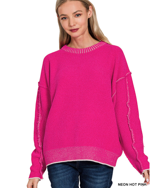 EXPOSED SEAM CHENILLE SWEATER