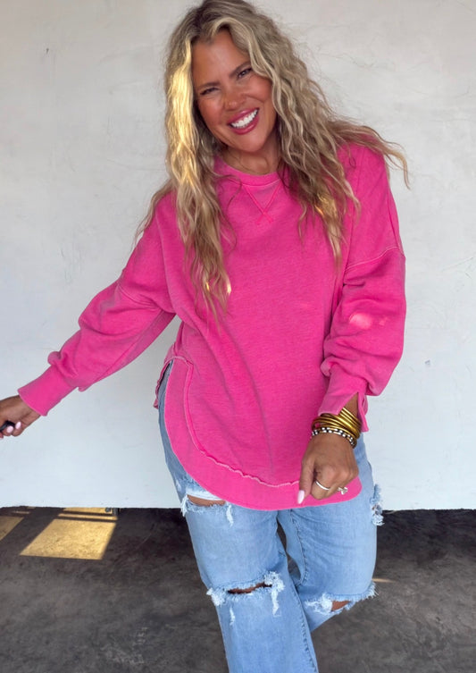 Split side washed sweatshirt