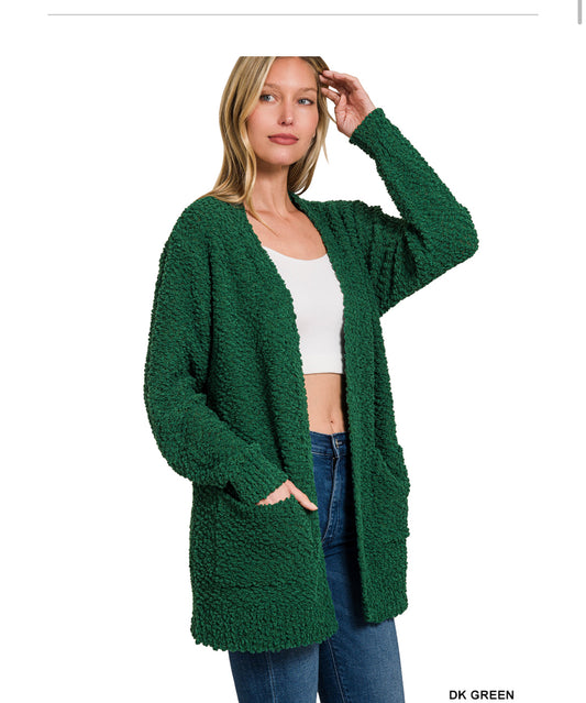 Popcorn Sweater Cardigan with Pockets