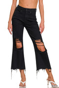 Acid Washed High Waist Distressed Straight Pants