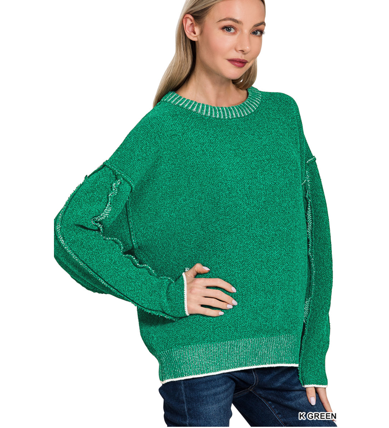 EXPOSED SEAM CHENILLE SWEATER