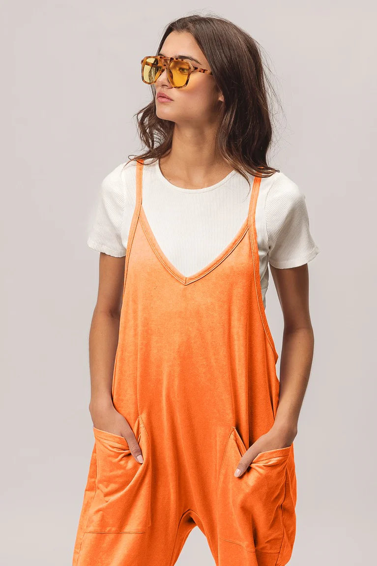 Patch Pockets Vintage Washed Overalls