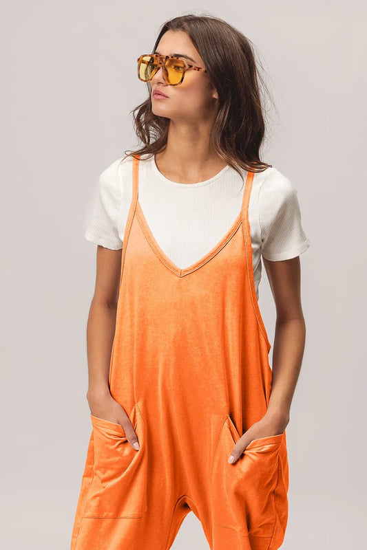 Patch Pockets Vintage Washed Overalls