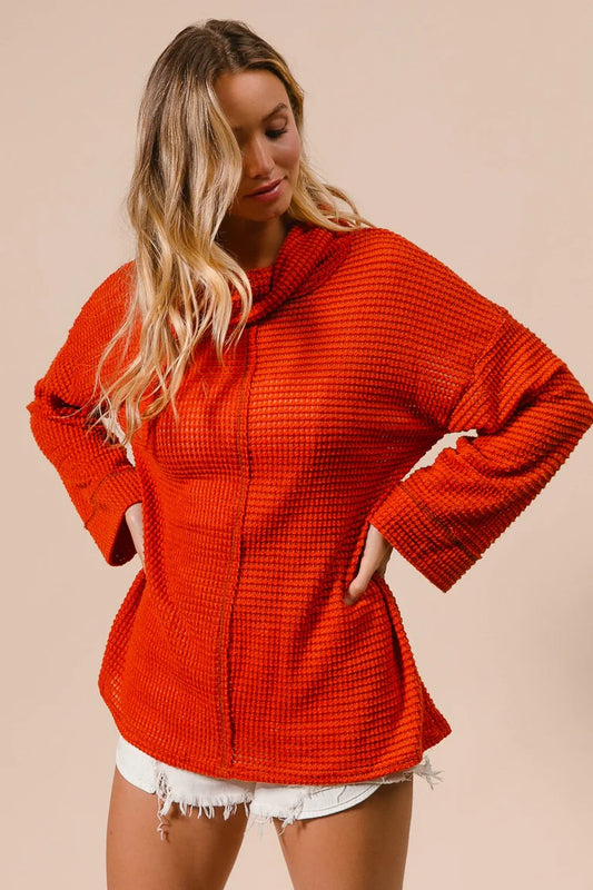 POPCORN WAFFLE TURTLE NECK TOP