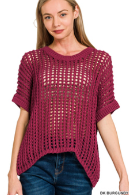 Fish Net Short Sleeve Crochet Sweater