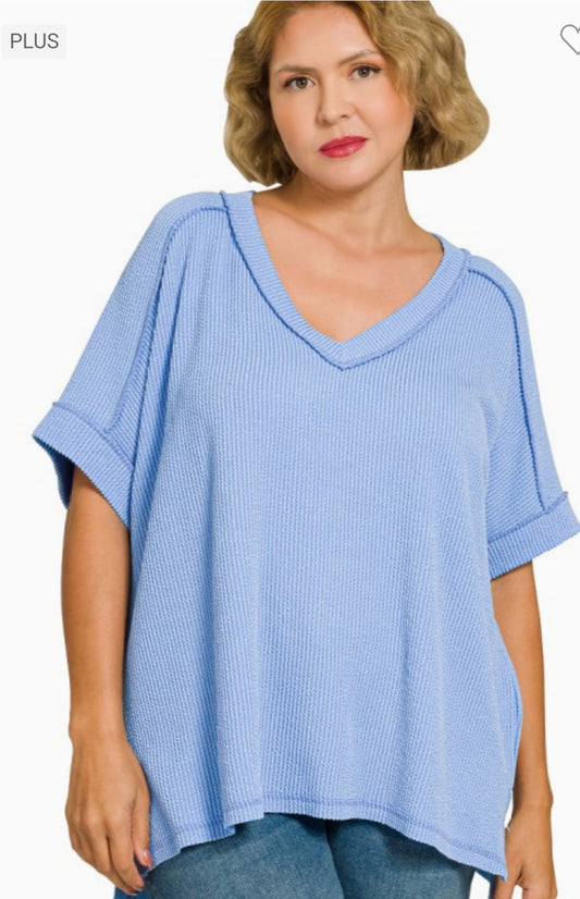 Raised Ribbed V Neck - Plus