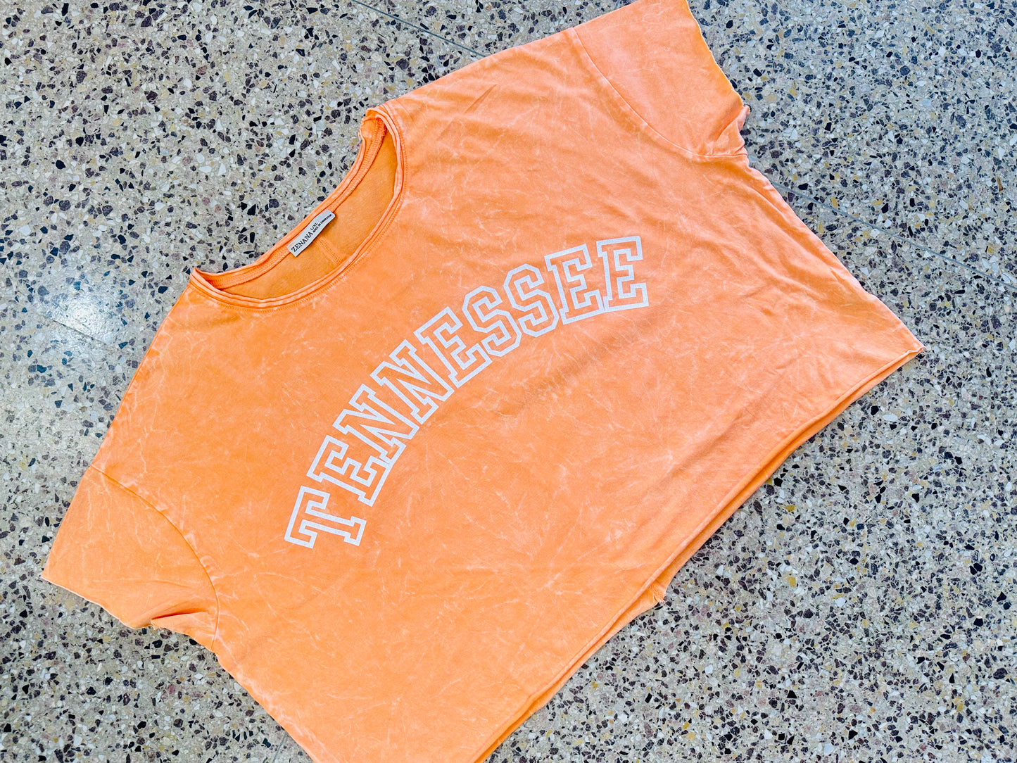 Orange Cropped Acid Wash "Tennessee" Shirt