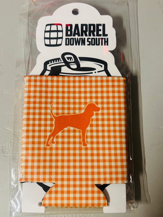 Gingham blue tick can cooler