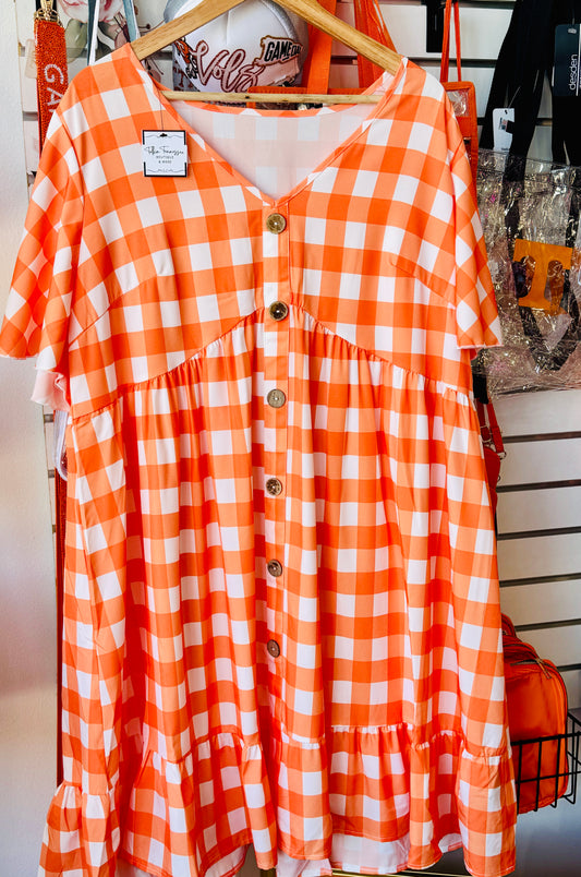 Orange and White Checkered Dress