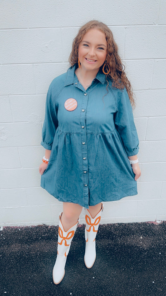 Button Down Heart Denim Dress