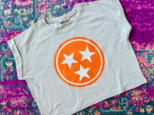 Folded Sleeve Glitter Tri-Star Shirt