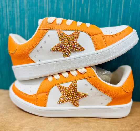 Glam Rhinestone Orange Star Game Day Sneaker