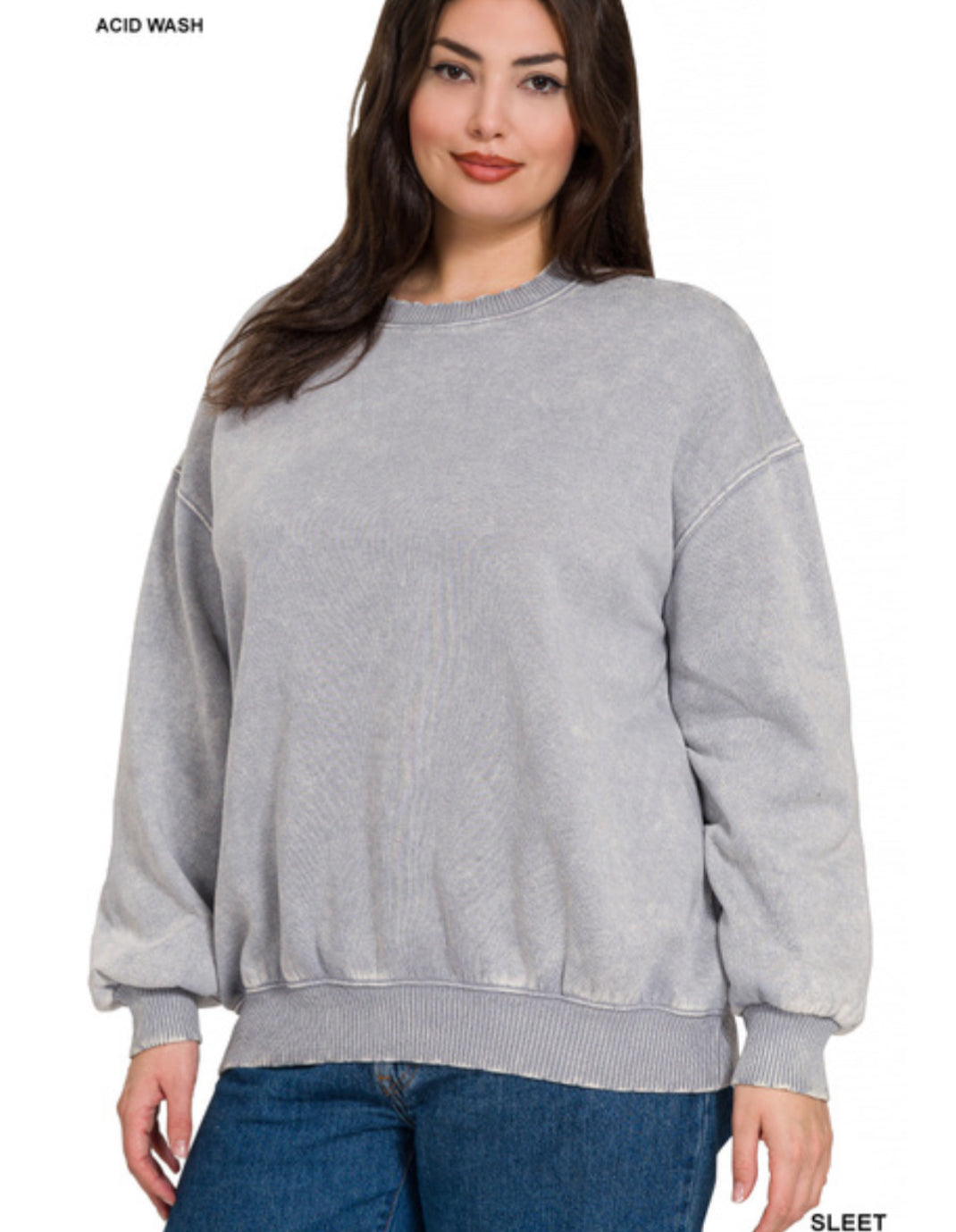 PLUS ACID WASHED FLEECE OVERSIZED PULLOVER