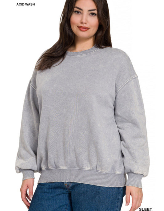 PLUS ACID WASHED FLEECE OVERSIZED PULLOVER