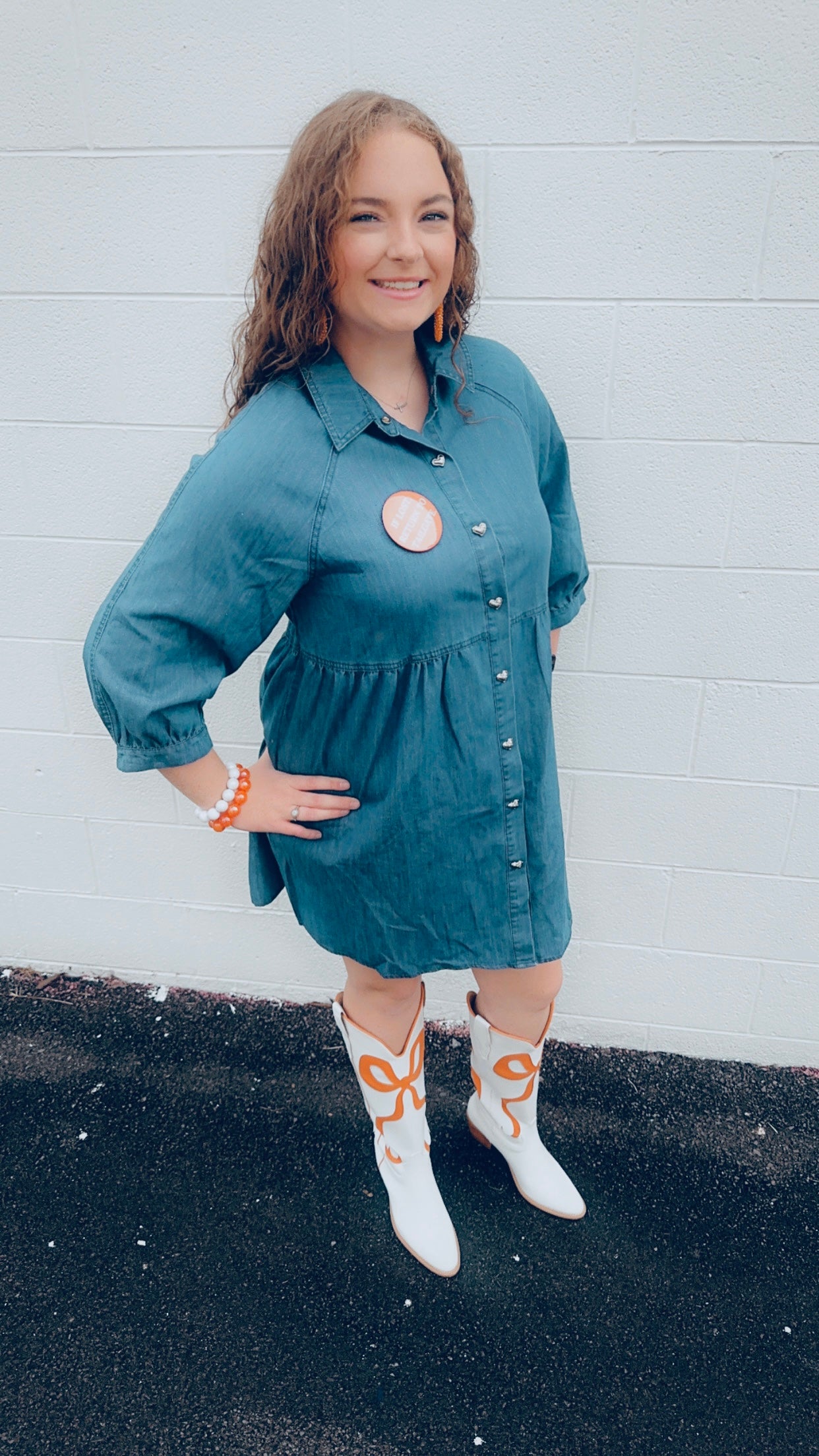 Button Down Heart Denim Dress
