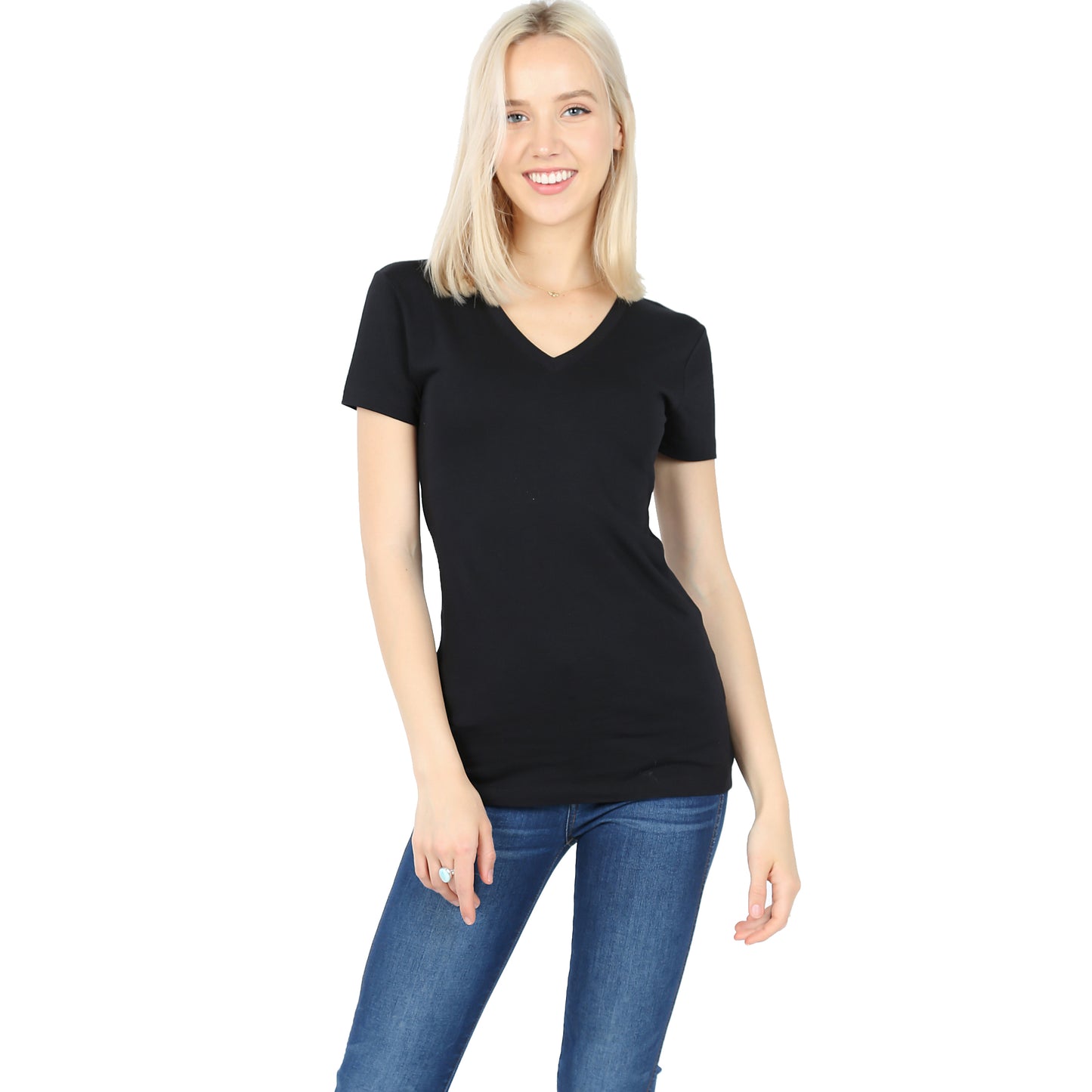 Cotton V-Neck Short Sleeve Tee