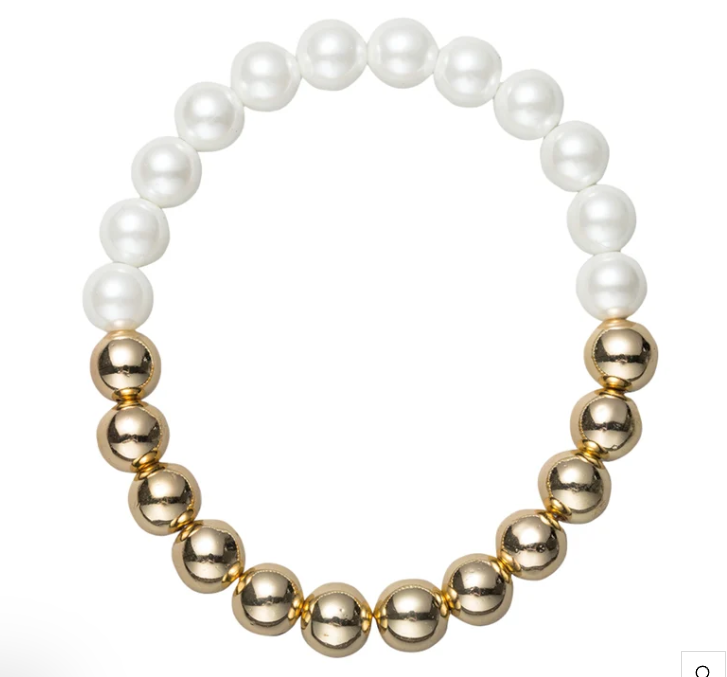 Beaded Stretch Bracelet Gold & Pearl Half and Half