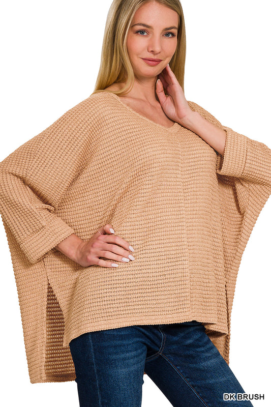 3/4 SLEEVE V-NECK JACQUARD SWEATER