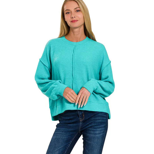 RUSHED MELANGE HACCI HI-LOW HEM SWEATER
