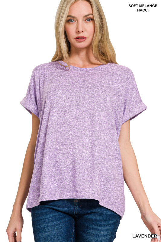 Soft Melange Hacci Short Sleeve Round Neck Top